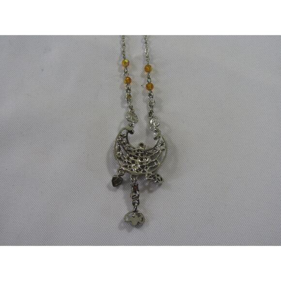 VTG Necklace Art Deco Rhinestone Bead Silver Tone 18" Boho Cottagecore Whimsical - Picture 4 of 5